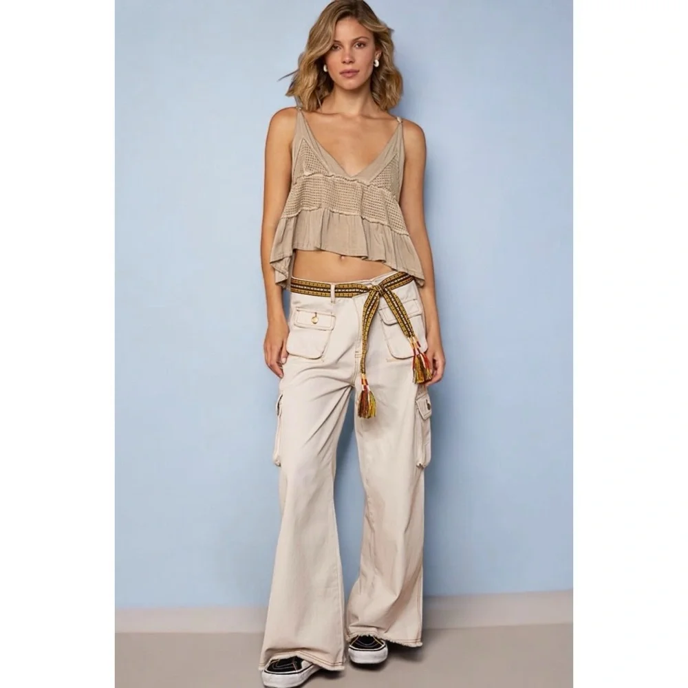 POL Light Tan Waffle Knit Babydoll Tank Top